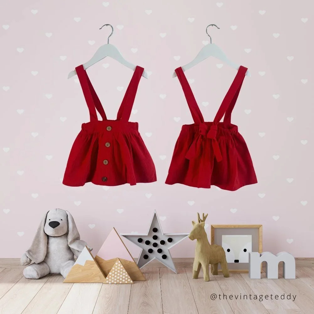 NWT Cute Girls Corduroy Skirt & Suspenders Bohemian Classic Americana Red 12-18M - Picture 6 of 6